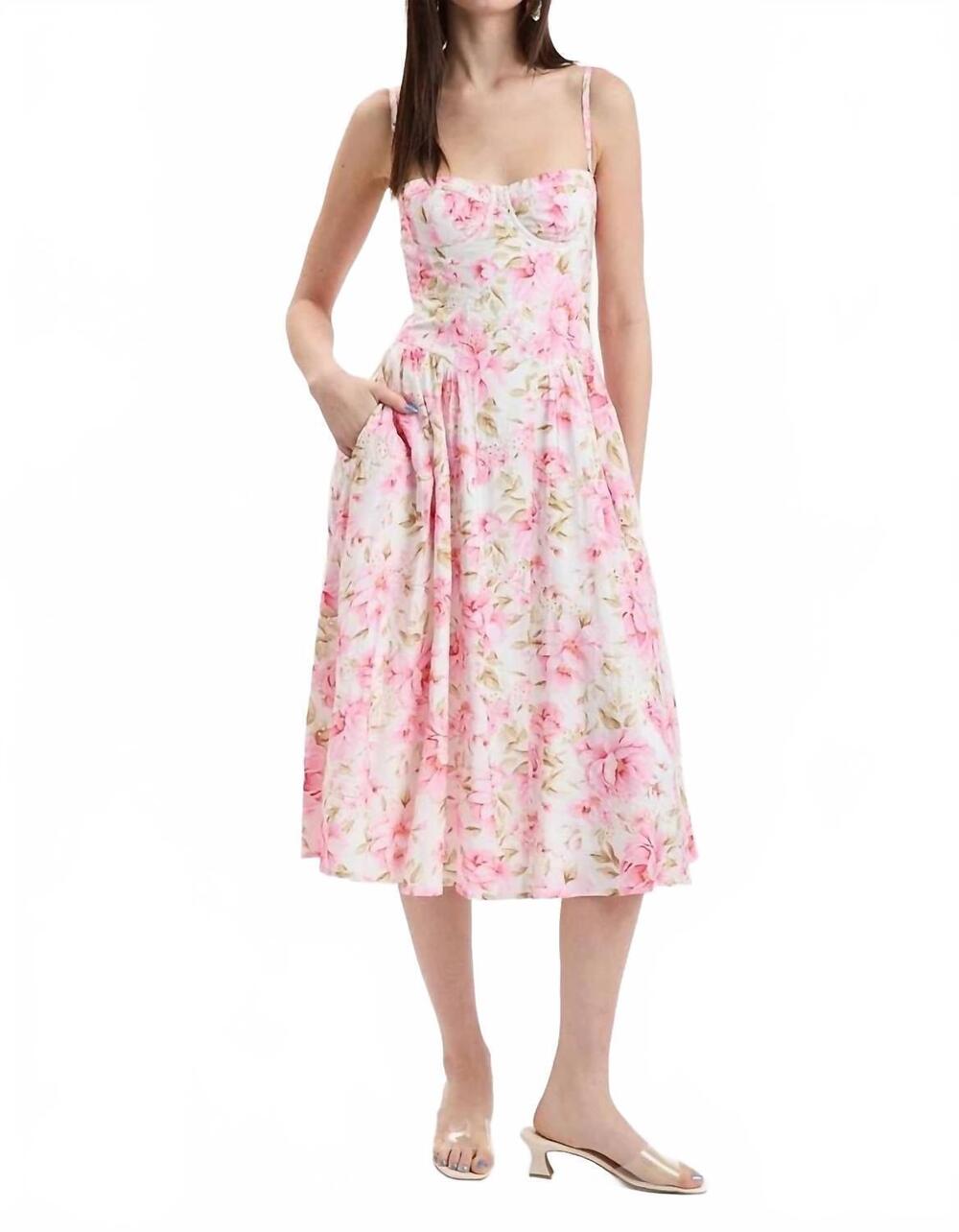 NEW SKY TO MOON garden party midi dress in pure pink eyelet